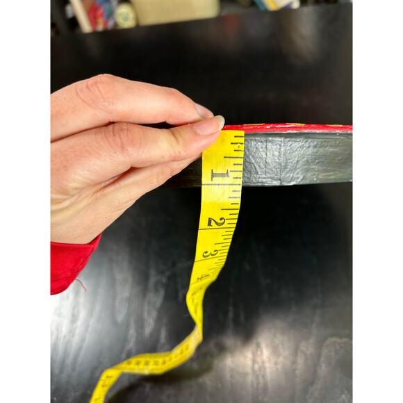 Vintage Circular Paper Mache- Painted Retro Santa- Red Yellow Black- Some wear - Picture 5 of 6